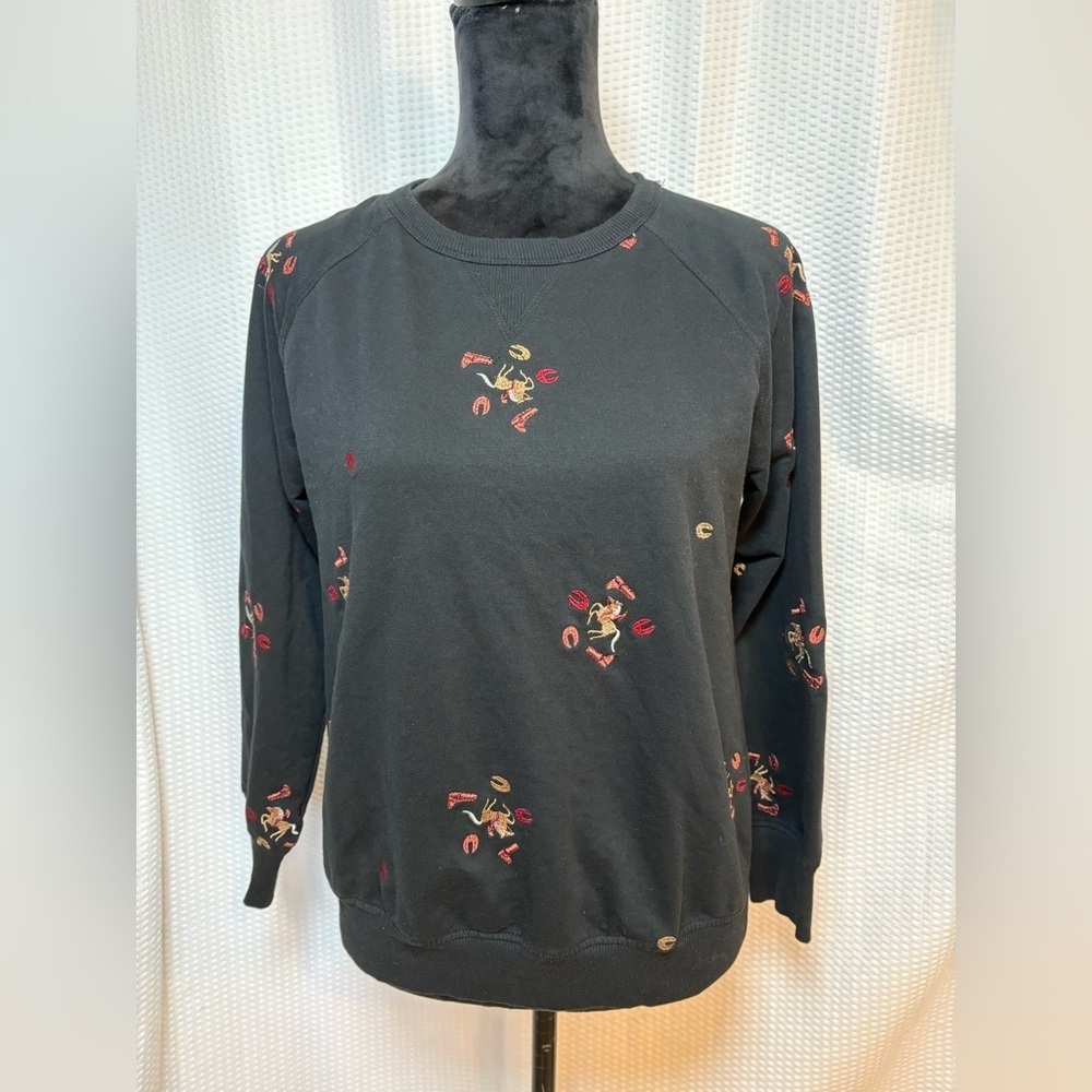 Como Vintage black crewneck sweatshirt embroidered western themed horses boots S